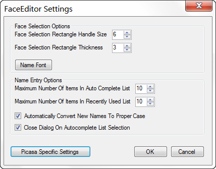 FaceEditor Settings Dialog