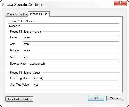 Picasa INI File Tab