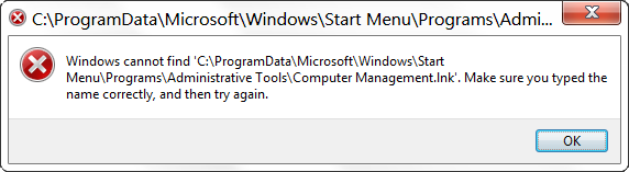 Broken Computer Management link Error message